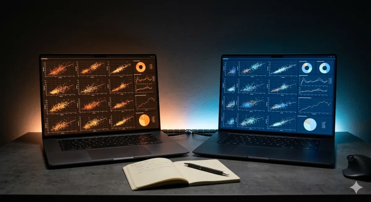 Comparison between two Business Intelligence platforms with balance scale